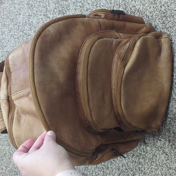 Leather expandable backpack organizer pocket adjustable straps unisex main image 13